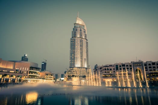 UAE, DUBAI - JANUARY 01: Dubai fountains show at the Dubai Mall on January 01, 2015