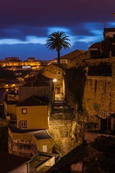 PORTUGAL, PORTO - JANUARY 20: Overview of Old Town of Porto, Portugal at night on January 20, 2013