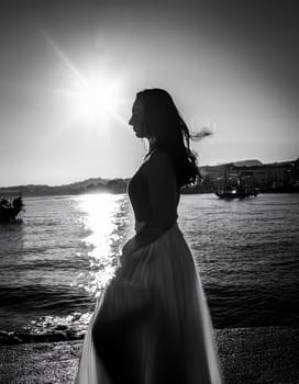elegant young woman portrait in black and white, AI generated image