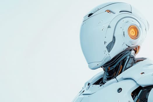 The sleek and futuristic robot features a smooth, white exterior with a striking orange detail.