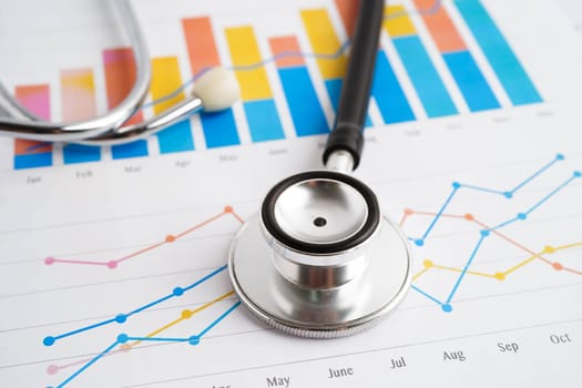 Stethoscope on chart or graph paper, Financial, account, statistics and business data medical health.