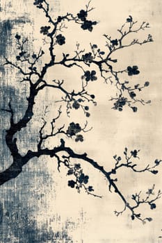 large flowers and small branches printed on top, inspired by abstract expressionist art. AI generative.