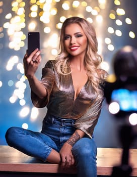 gorgeous young female influencer taking selfie, AI generated image