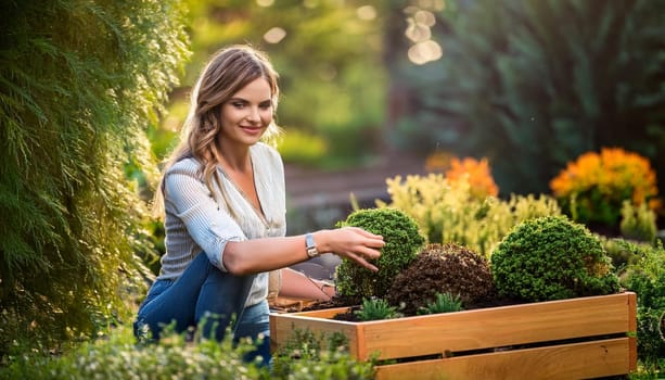 gorgeous young woman doing the garden, AI generated image
