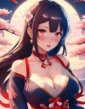 gorgeous young japanese manga woman illustration, AI generated image