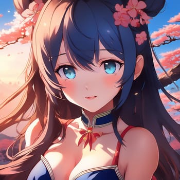 gorgeous young japanese manga woman illustration, AI generated image