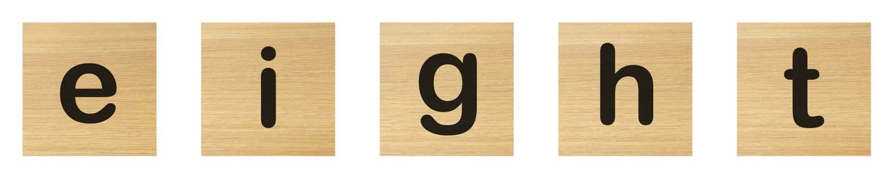 Eight word with wood blocks on white