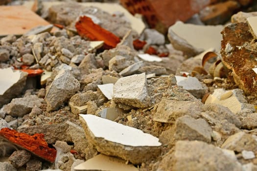 container with building rubble in a closeup