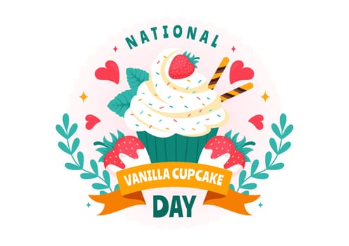 National Vanilla Cupcake Day Vector Illustration on November 10 featuring Cupcakes Topped with Sprinkle, Strawberry and Vanilla Cream in a Background