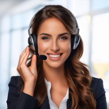 beautiful smiling woman with headset in a call centre