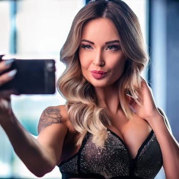 gorgeous young female influencer taking selfie, AI generated image