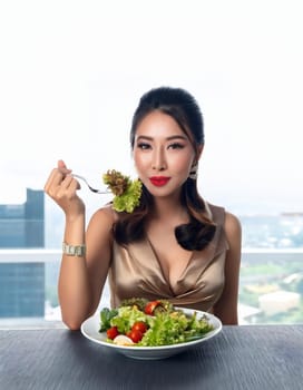 gorgeous young woman eating salad, AI generated image
