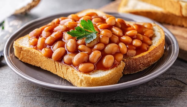 baked beans on toast vegetarian food, AI generated image