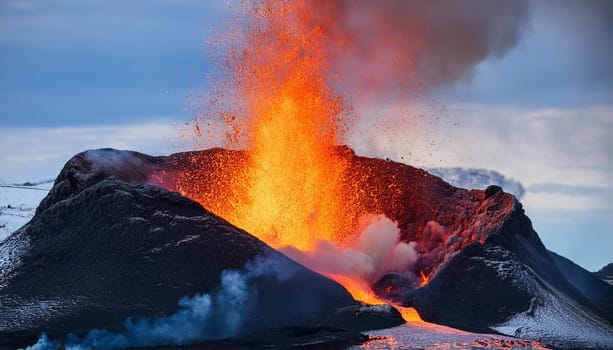 volcano eruption with lava and fire, AI generated image