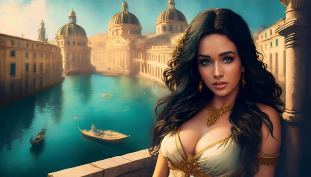 gorgeous young woman portrait illustration, AI generated image