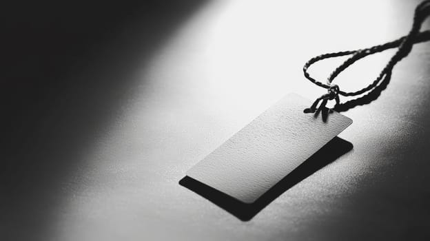 A striking, hand-drawn black and white illustration of a price tag sitting on a table, highlighted by strong lighting and high contrast. The simple yet impactful design features a white background, emphasizing the sharp lines and bold shapes of the tag.
