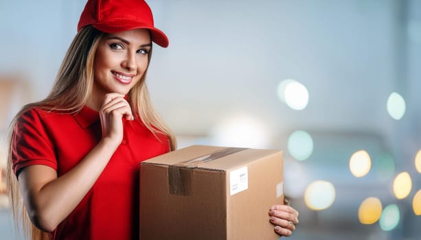 gorgeous young female courier, AI generated image
