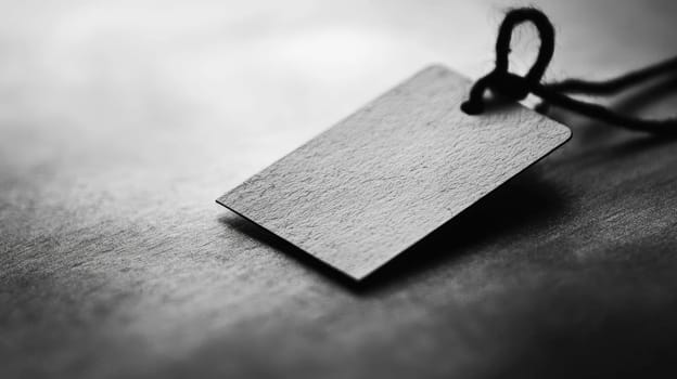 A striking, hand-drawn black and white illustration of a price tag sitting on a table, highlighted by strong lighting and high contrast. The simple yet impactful design features a white background, emphasizing the sharp lines and bold shapes of the tag.