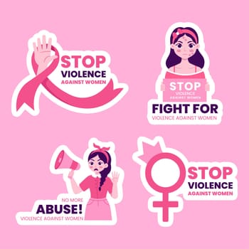 End Violence Against Women Awareness Label with Cartoon Background