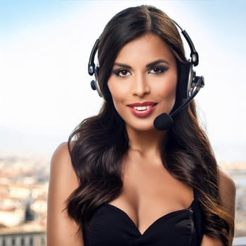 pretty young call center woman operator, AI generated image
