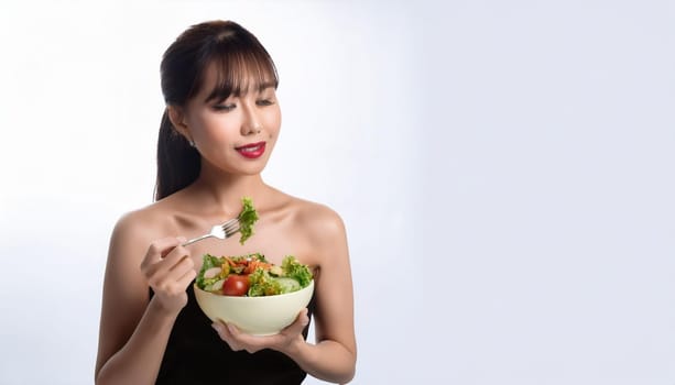 gorgeous young woman eating salad, AI generated image