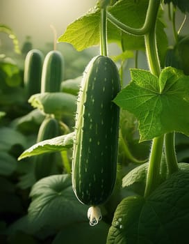 field of cucumber plants, AI generated image