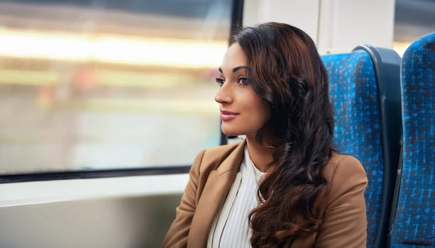gorgeous young woman on subway train, AI generated image