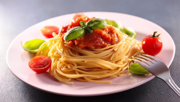 spaghetti al pomodoro vegetarian food, AI generated image