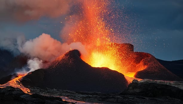volcano eruption with lava and fire, AI generated image