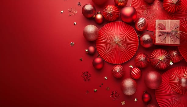 abstract red christmas background with copy space, AI generated image