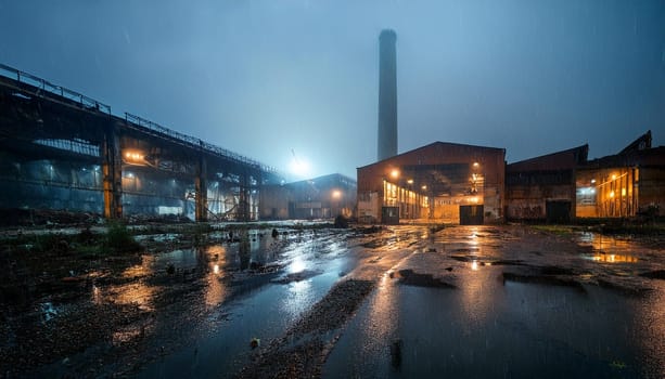 industrial ruins of abandoned factory, AI generated image