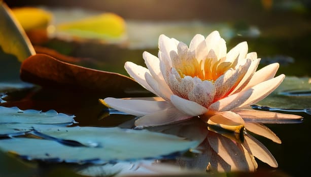 water lily plant scientific name Nymphaea in pond, AI generated image