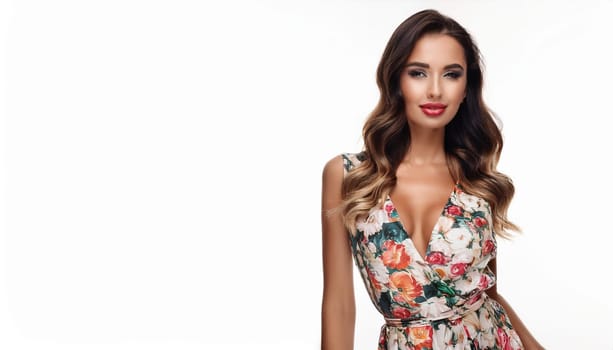 gorgeous young woman in floral summer dress, AI generated image