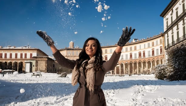 gorgeous young woman in the snow, AI generated image