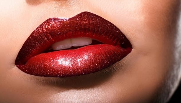 gorgeous young woman glossy red lips, AI generated image