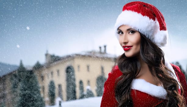 pretty young santa claus woman, AI generated image