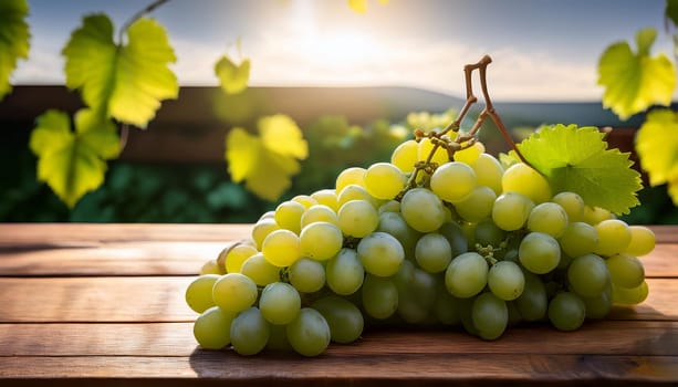 grapes on a wooden table, AI generated image