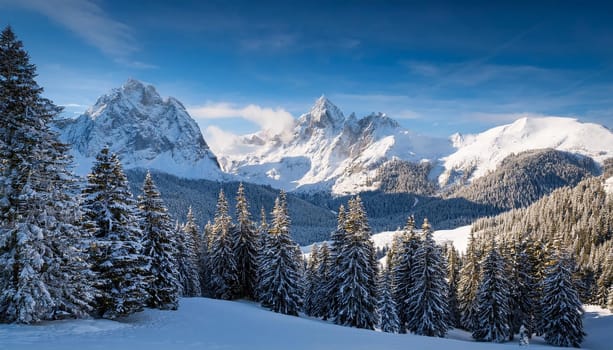 winter alpine mountains natural landscape, AI generated image