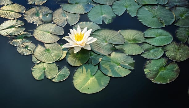 water lily plant scientific name Nymphaea in pond, AI generated image