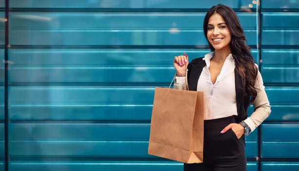 gorgeous elegant young woman with shopping bag, AI generated image