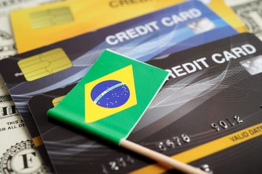 Brazil flag on credit card, finance economy trading shopping online business.