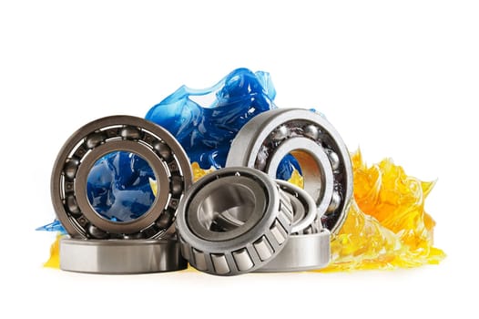 Grease and ball bearing, Blue premium quality synthetic lithium complex grease, high temperatures and machinery lubrication for automotive and industrial.