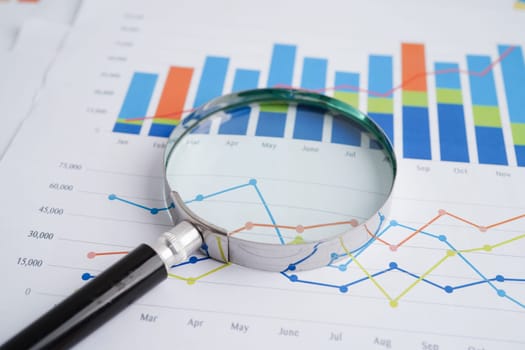 Magnifying glass on charts graphs paper. Financial development, Banking Account, Statistics, Investment Analytic research data economy.