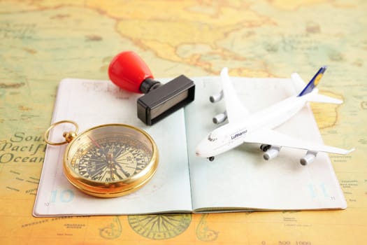 Visa and passport document to immigration at airport in country.