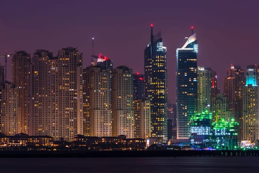 Night cityscape of Dubai city, United Arab Emirates