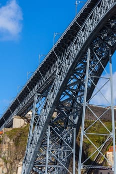 Bridge of Dom Luiz in Porto, Portugal. Vertical angle shot