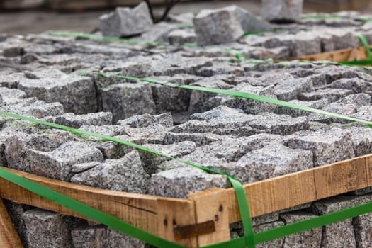 Road Paving Cobblestones Closeup. Horizontal shot