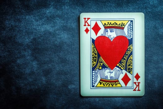 This card features the king of hearts design prominently on a dark, clean surface, highlighting its colorful and intricate details, inviting admiration for its artwork.