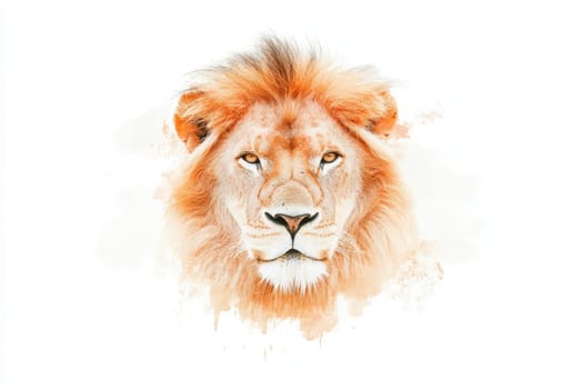 This lion exhibits its powerful presence with intense eyes and a magnificent mane, contrasting beautifully against the plain background. Its regal demeanor captures the essence of wildlife majesty.