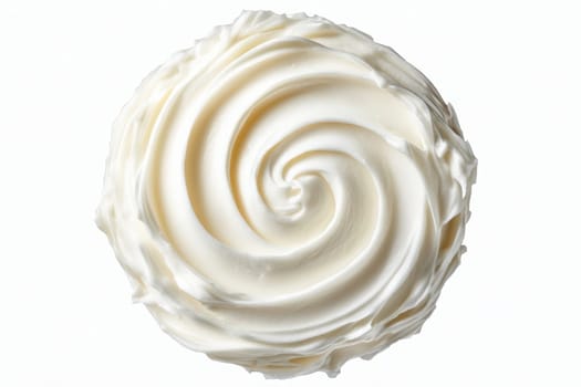 A rich, velvety swirl of heavy cream stands alone against a clean white backdrop, showcasing its creamy texture ideal for desserts, toppings, or savory dishes.
